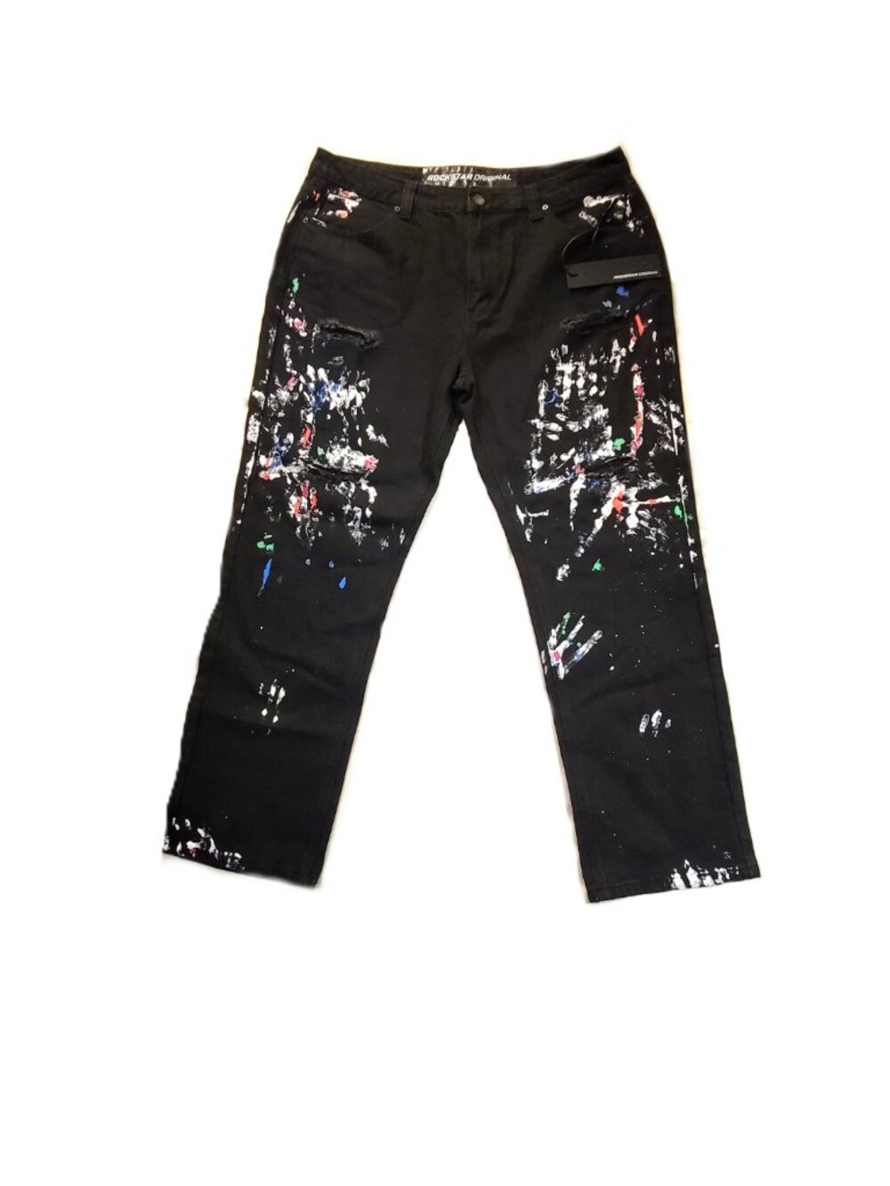 Rockstar Original Men’s Jeans NWT Black Paint Splatter Distressed Size 38 x 31.5